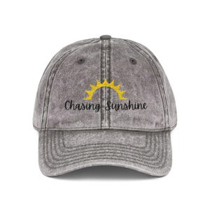 Vintage Embroidered Cap - Chasing Sunshine, Distressed Baseball Hat, Casual Wear, Gift for Her, Summer Accessory, Cap for Outdoors