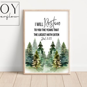 Bible Verse Wall Art, Scripture Art Print, I Will Restore, Joel 2:25 Print, Digital Download, Downloadable Prints, Digital Print, Artwork