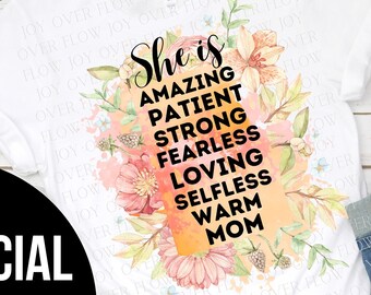 Sublimación del Día de las Madres, ella es, increíble, fuerte, amorosa, desinteresada, mamá png, diseño de sublimación, día de las madres png, descarga digital, taza png