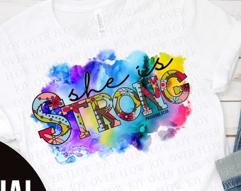 She Is Strong, Proverbs 31:25, Christian Png, Bible Verse Png, Sublimation Png, Religious Png, Scripture Png, Watercolor Png, Verse Png