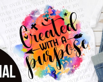 Erstellt mit einem Zweck, christliche Png, Sublimation Designs, Schrift Png, Bibel Png, Motivierende Png, religiöse Png, kommerzielle Nutzung Png