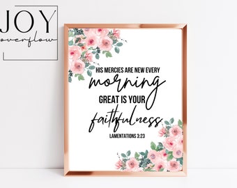 Lamentations 3:23, His Mercies Are New Every Morning, Bible Verse Wall Art, Christian Home Decor, Scripture Print Download, Bible Printable
