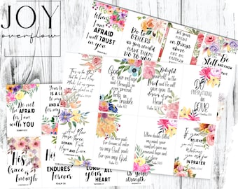 Scripture Cards, Bible Verse Download, Printable Cards, Print At Home, Floral artwork, Scripture Printable Art, Verse Collage Cards Sheet