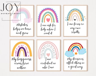 Set Of Six Kids Positive Affirmation Wall Art, Kids Affirmation Print, Mindfulness, Affirmation For Kids, Children Empowering Prints