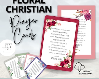 Christian Floral Prayer Cards, Bible Verse Cards, Scripture Cards, Prayer Cards, Affirmations Cards, Encouragement Cards, 5x7 Set Of 10