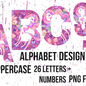 Unicorn Png, Sublimation Alphabet, Number Clipart, Alphabet Png, Watercolor Alphabet, Floral Alphabet, Unicorn With Flowers,Clipart Alphabet