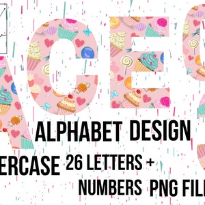 Cup Cake Alphabet Clipart, Png Alphabet, Watercolor Clipart, Letras imprimibles, Watercolor Cupcake Clipart, Sublimation Alphabet Clipart