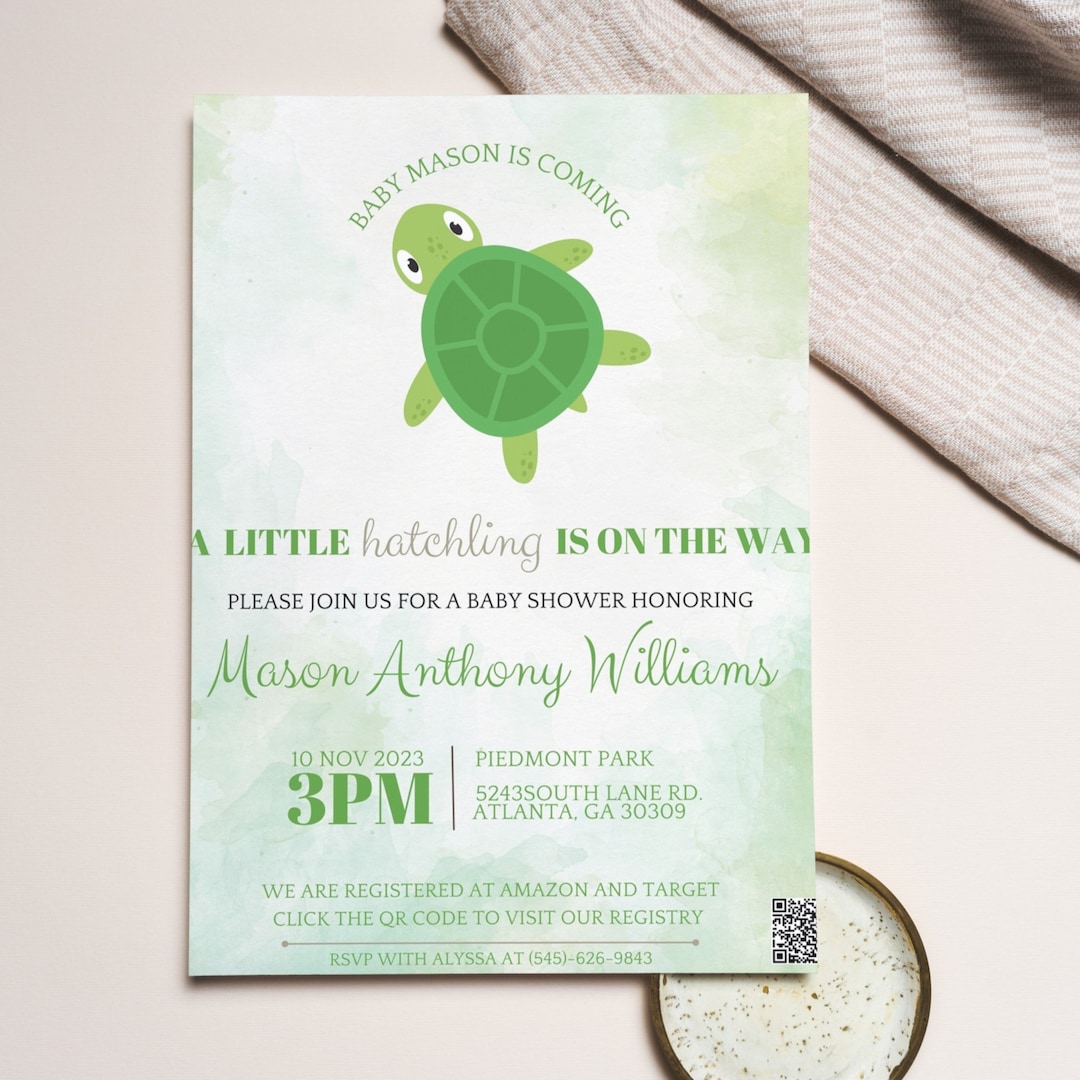 Editable Turtle Baby Shower Invitation, Our Little Turtle Baby Shower