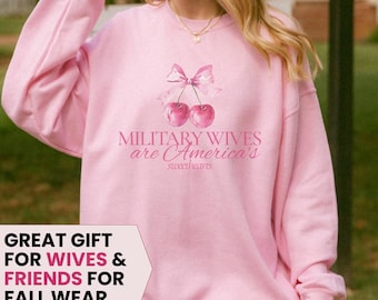 Bluza z nadrukiem inspirowanym kokietką dla żony wojskowej, wygodna bluza z okrągłym dekoltem dla żony wojskowej, damska, odzież dla żony sił powietrznych