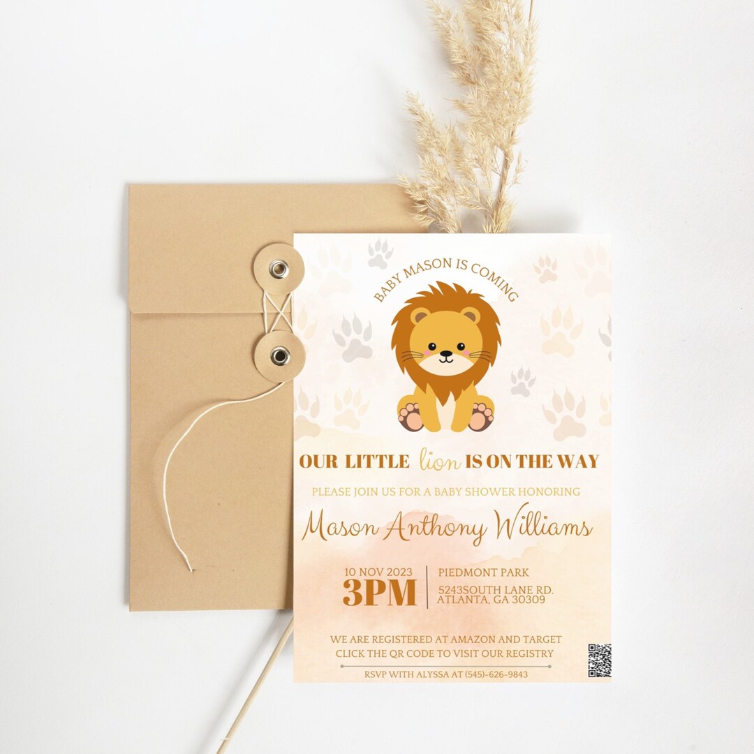 Editable Lion Baby Shower Invitation, Our Little Lion Baby Shower ...