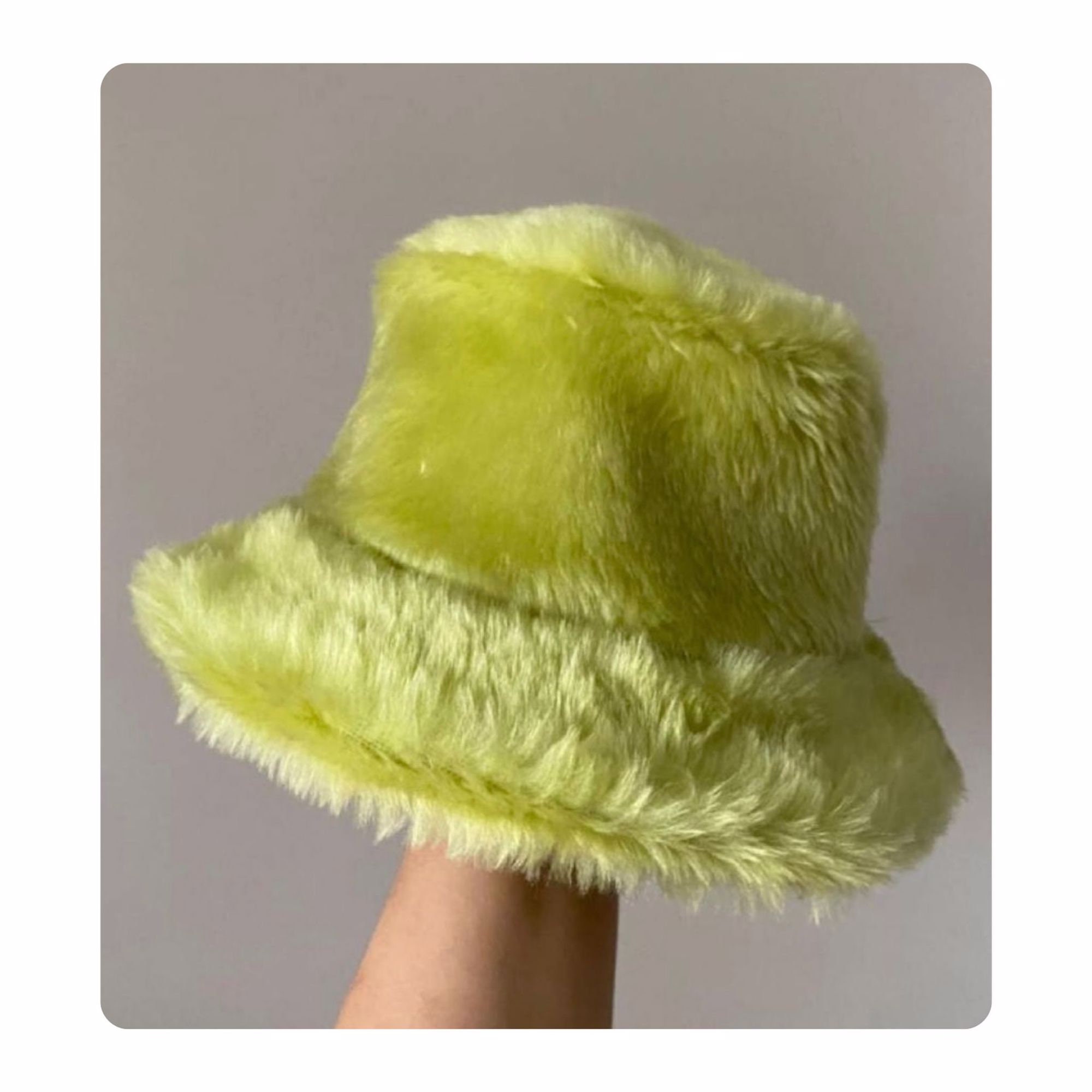 green fur bucket hat