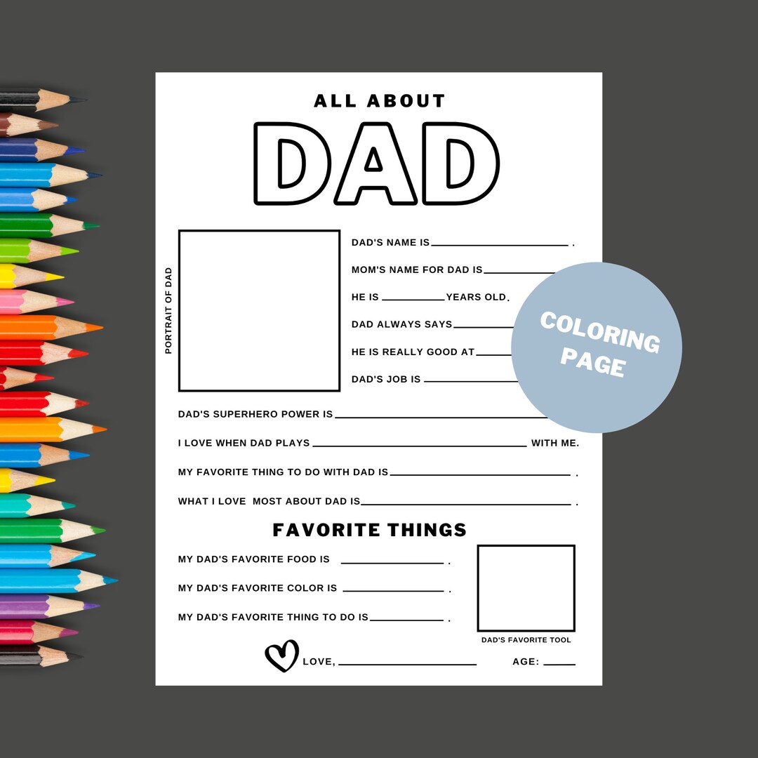 All About My Dad Printable, Personalized Gift for Dad, Fill in the ...