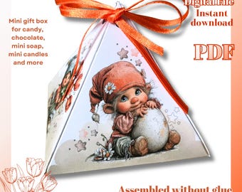Easter Baby Gnome Mini Pyramid Gift Box: Printable DIY Party Favor (PDF)