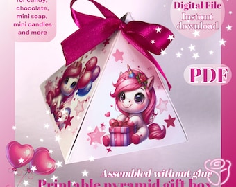 Unicorn Birthday Party Favor Box Template: DIY Printable Mini Pyramid Gift Box