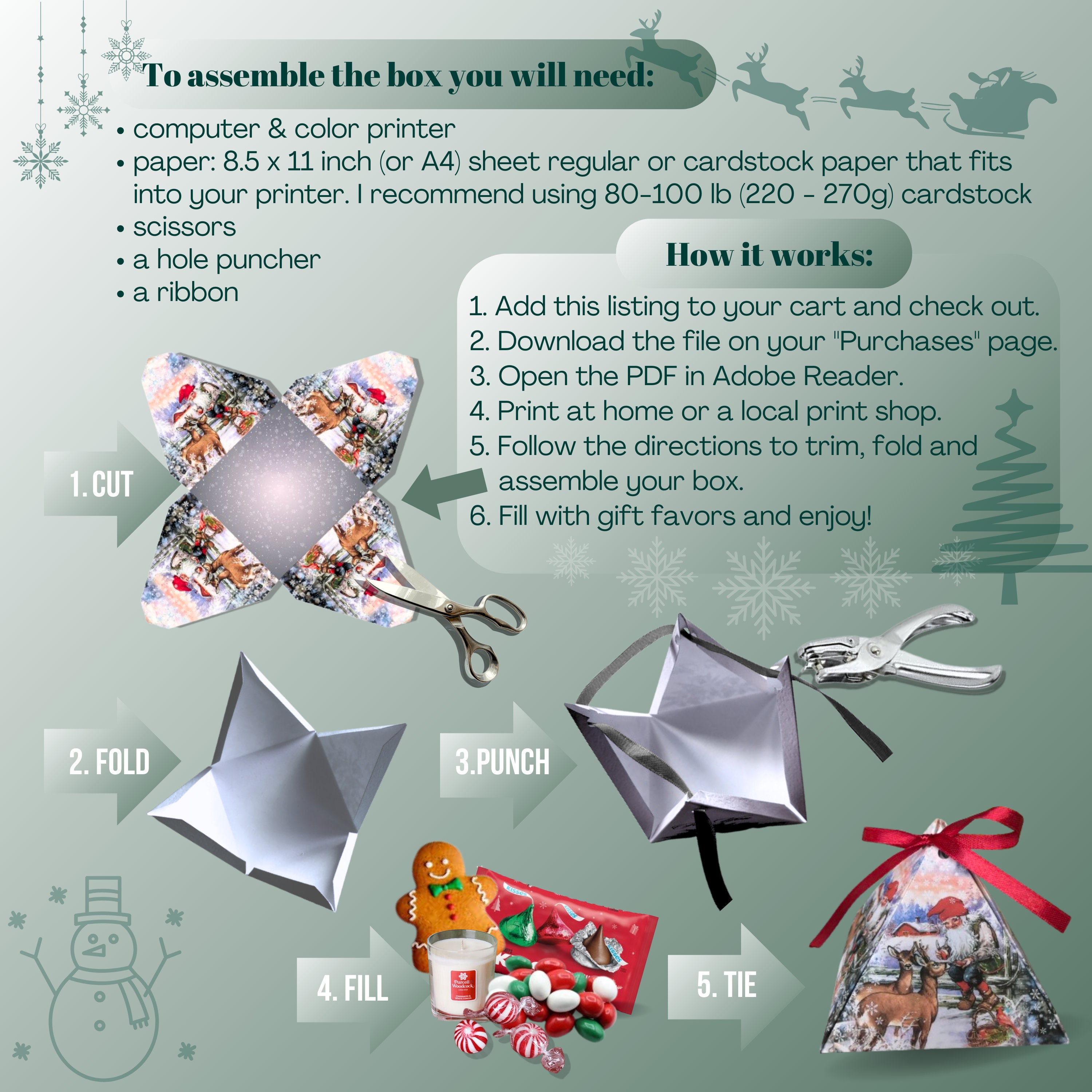 Mini Present Box Layout Printable Christmas Mini Gift Box New Year Party Favor Box DIY Pyramid ...