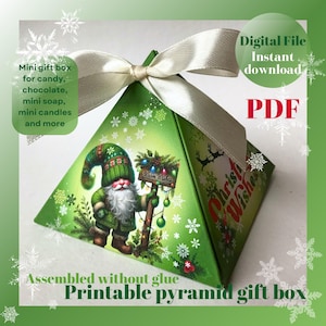 Christmas Gnome Pyramid Mini DIY Gift Box: Printable template (Digital Download)