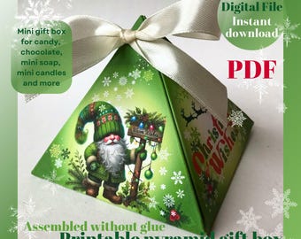 Christmas Gnome Pyramid Mini DIY Gift Box: Printable template (Digital Download)