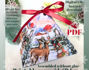 Printable Christmas Pyramid Mini Gift Box: DIY Party Favor (Digital Download PDF)
