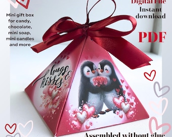Printable Valentine’s day Mini gift box Party Favor Box DIY Pyramid Template Digital Download PDF