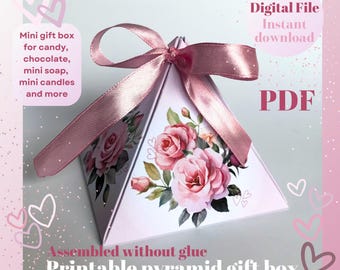 Pink Roses DIY Pyramid Gift Box Printable Template (PDF Download)