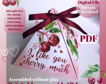 Valentine's Day DIY Mini Pyramid Gift Box: Cherry Design (Digital Download PDF)