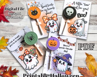 Printable Halloween Lollipop Holders: Ghost Party Favors (PDF)
