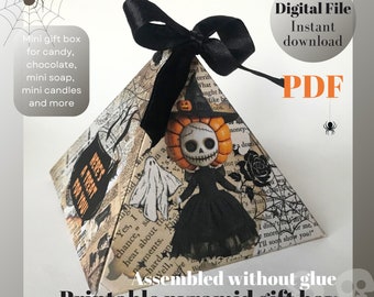 Printable Halloween Mini treat box Halloween Party Favor Box DIY Pyramid Gift Box Template Digital Download PDF