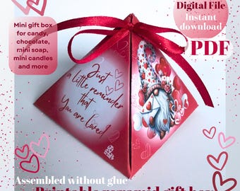 Valentine's Day Gnome DIY Mini Pyramid Gift Box Printable Template (PDF Digital Download)