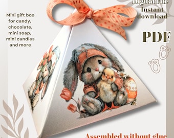 Printable Easter Pyramid Box, Bunny Gift Favor Box (Digital Download)
