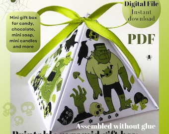 Happy Haunting Printable Halloween Mini treat box Halloween Party Favor Box DIY Pyramid Gift Box Template Digital Download PDF