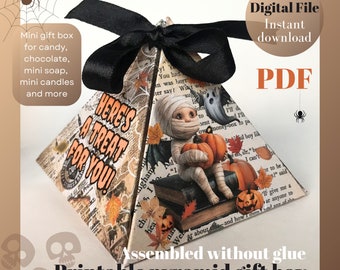 Printable Halloween Mini treat box Halloween Party Favor Box DIY Pyramid Gift Box Template Digital Download PDF