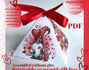 Valentine's Day Gnome Mini Pyramid Gift Box: DIY Printable Party Favor (PDF)