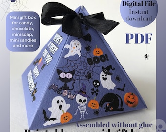 Printable Halloween Mini treat box Halloween Party Favor Box DIY Pyramid Gift Box Template Digital Download PDF