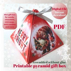 Christmas Gnome Mini Pyramid Gift Box: Printable DIY Party Favor (PDF)