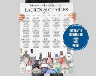 Gin Wedding Seating Chart Template | Editable, Printable (Digital Download)