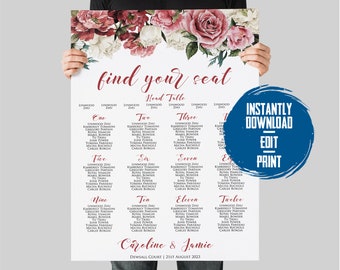 Dusty Rose Gold Floral Wedding Seating Chart | Printable Template (Digital Download)