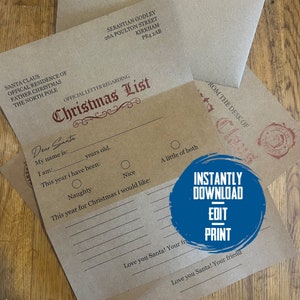 Plantilla de carta personalizada a Papá Noel / Carta digital de Papá Noel / Lista de deseos de Navidad editable, Carta de Papá Noel. Hazlo tu mismo