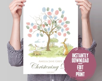 Download Editable Guess How Much I Love You Nursery Book Christening Baptism Naming Day Fingerprint Tree Gift Ideas