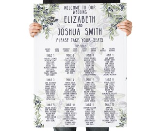 Olive Wedding Seating Chart, Mediterranean Italian Tuscan Table Plan
