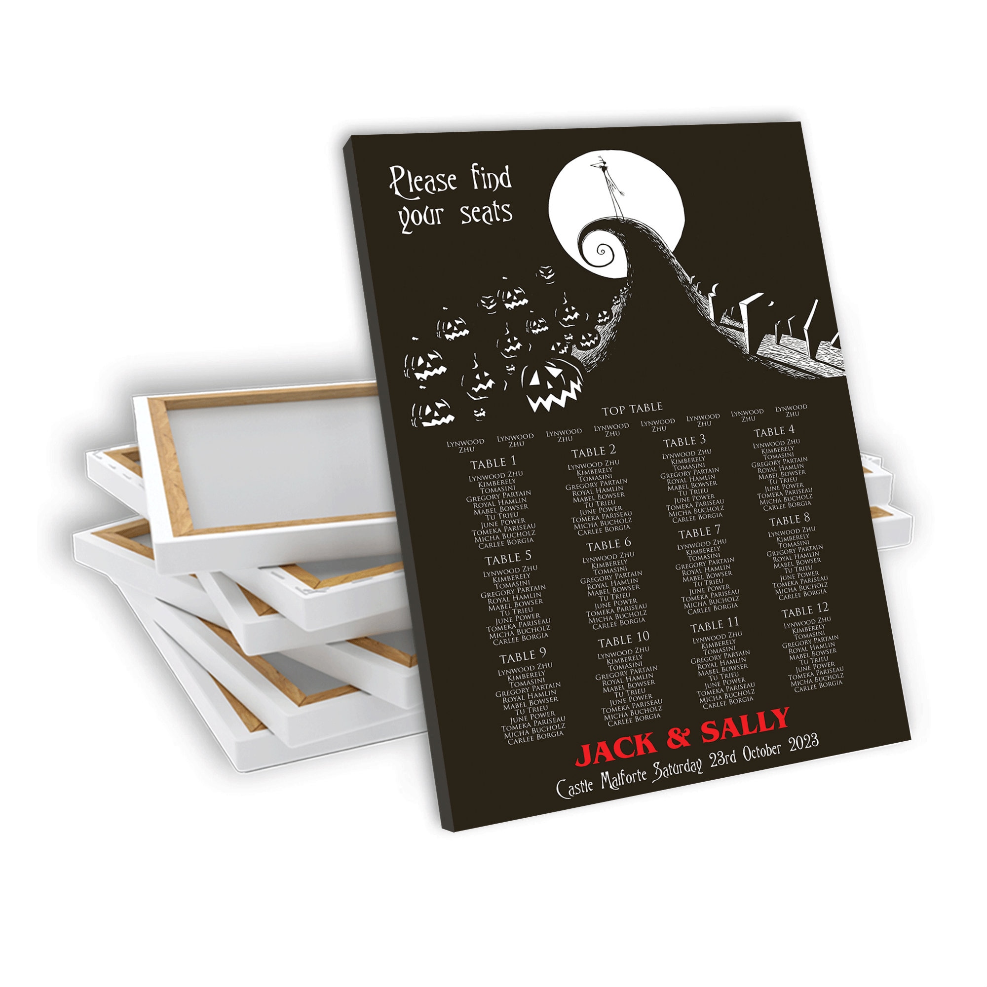 Tim Burton's Nightmare Before Christmas Halloween Wedding Seating Chart