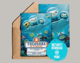 Octonauts Sea Ocean Barnical Birthday Party Invitation Template| Evite | Invitation Paperless Digital Download, Boys Blue Editable Printable