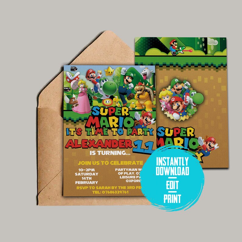 Super Mario Birthday Invitations Mario Digital Invite Nintendo Gamer Birthday Party Super Mario Bros Party Invitations