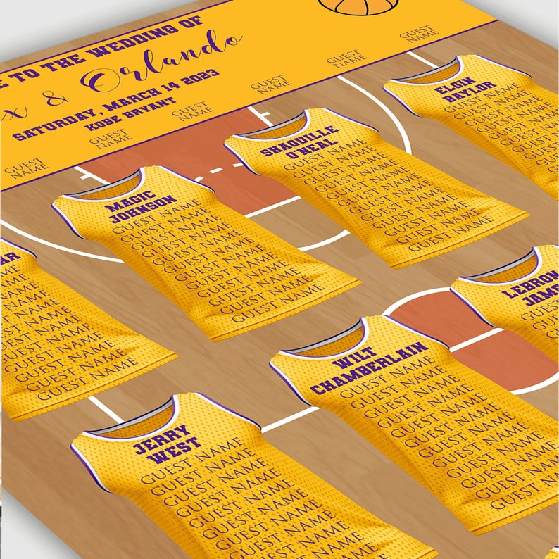 Basketball Wedding Basketball Team Jersey Wedding Seating Etsy