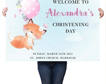 Fox Christening Welcome Sign | Editable Baptism Poster (Digital)