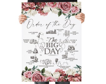 Dusty Rose Floral Wedding Timeline Sign | Order of the Day