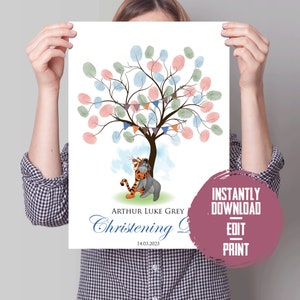 Tigger Eeyour Winnie The Pooh Fingerprint Tree | Editable Download | Nursery Keep Sake | Christening Baptism Gift | Instant