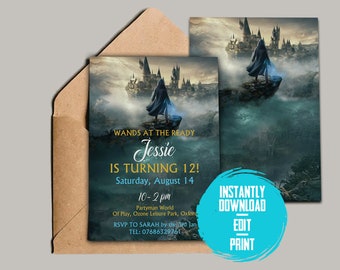 Magical Castle Birthday Invitation Template | Wizard Party Evite (Digital Download)