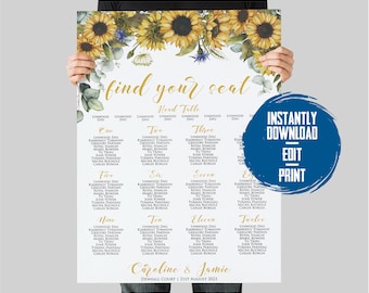 Sunflower Wedding Seating Chart Template | Country Chic (Digital Download)