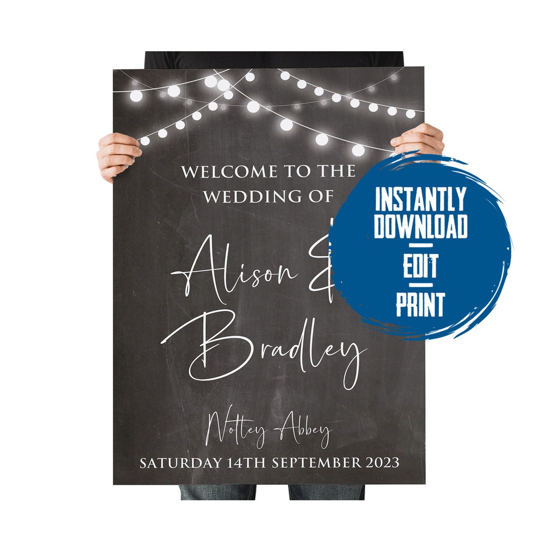 Rustic Chalkboard Wedding Sign, Fairy Light Wedding
