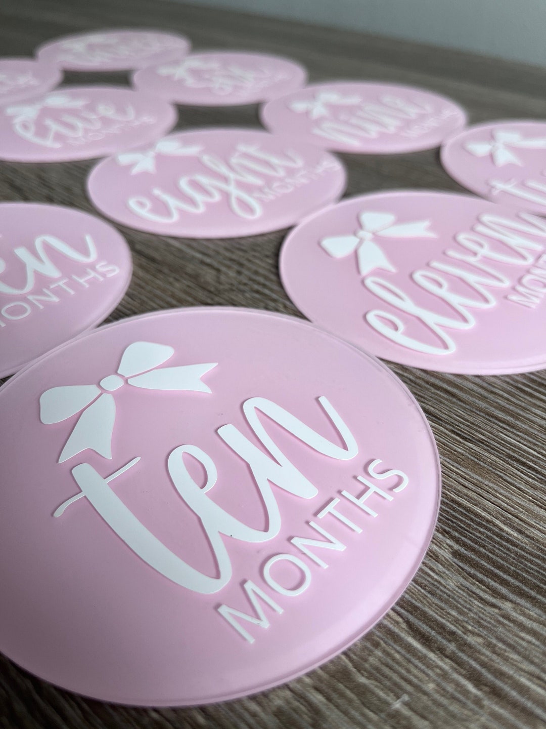 Pink Bow Acrylic Milestone Markers - Baby Discs - Pink Milestone ...